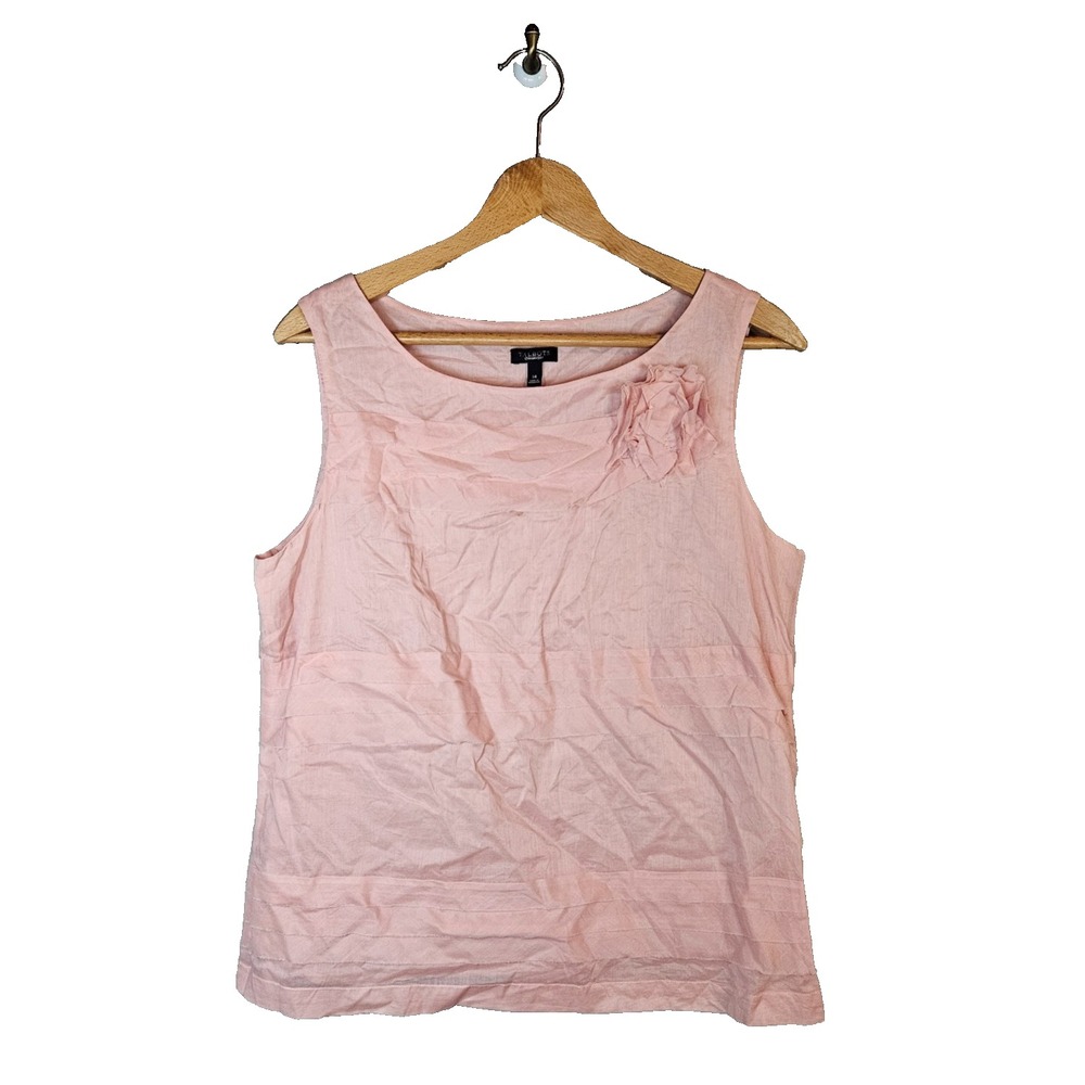 Talbots Blouse 100% Cotton Lined Shell Top Blush Pink Size 14 Rosette Scoop Neck